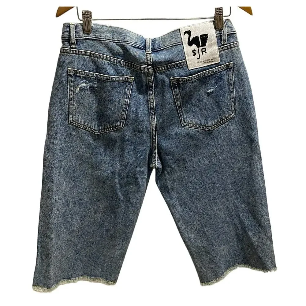 Sandrine Rose Free People Original‎ Blue Raw Hem Denim Bermuda Shorts Sz 28 New